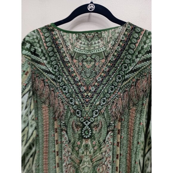 Belle By Kim Gravel Top Womens Size 1X Green BOHO Artsy Embellished Flare Sleeve - Picture 8 of 8